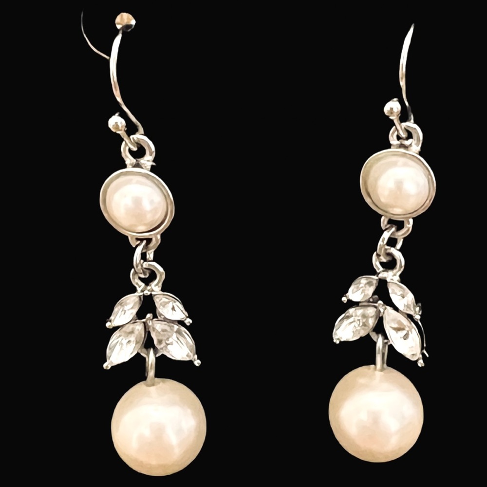 Elegant faux Pearl and CZ dangle earrings